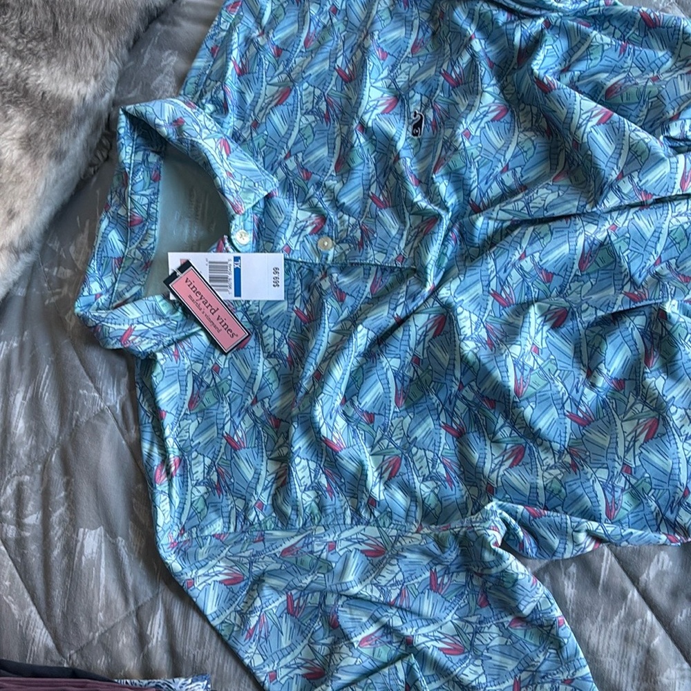Vineyard Vines Tropical Print Shirt - Blue and Pink